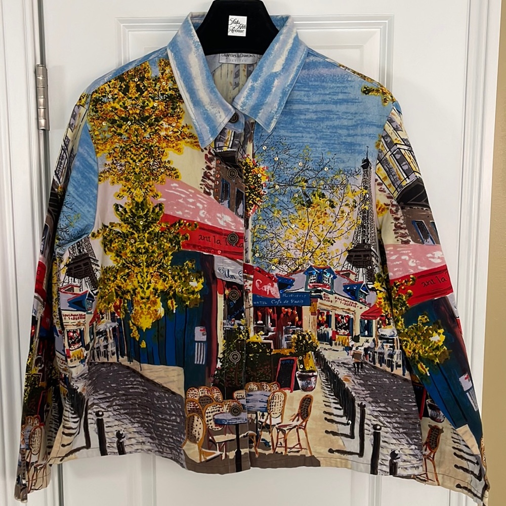 “Paris Scene” Button Down Shirt. Size XLP